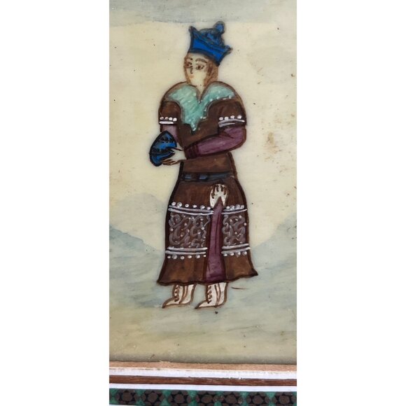 Vtg Handmade Painting Of A Female Micro Mosaic Indo Persian Moorish Art Inlay - Picture 3 of 10